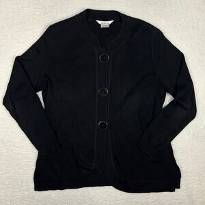 Exclusively Misook Cardigan Womens L Acrylic Button Front Sweater Classic Black